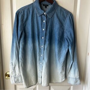 Talbots Denim Ombre Blue Button-Up Shirt, Large Petite